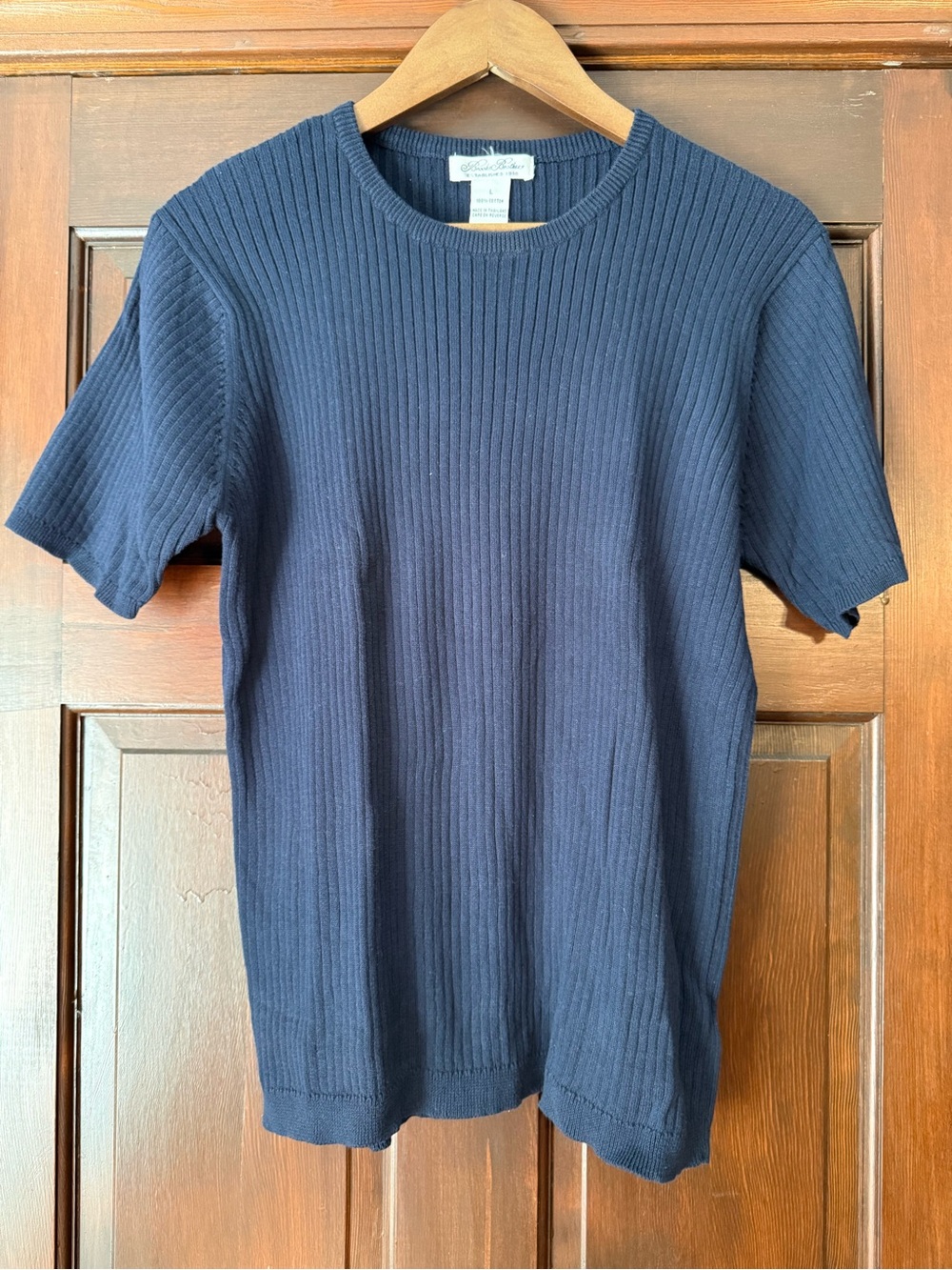 Brooks Brothers Navy Ribbed Short-Sleeve Knit Tee